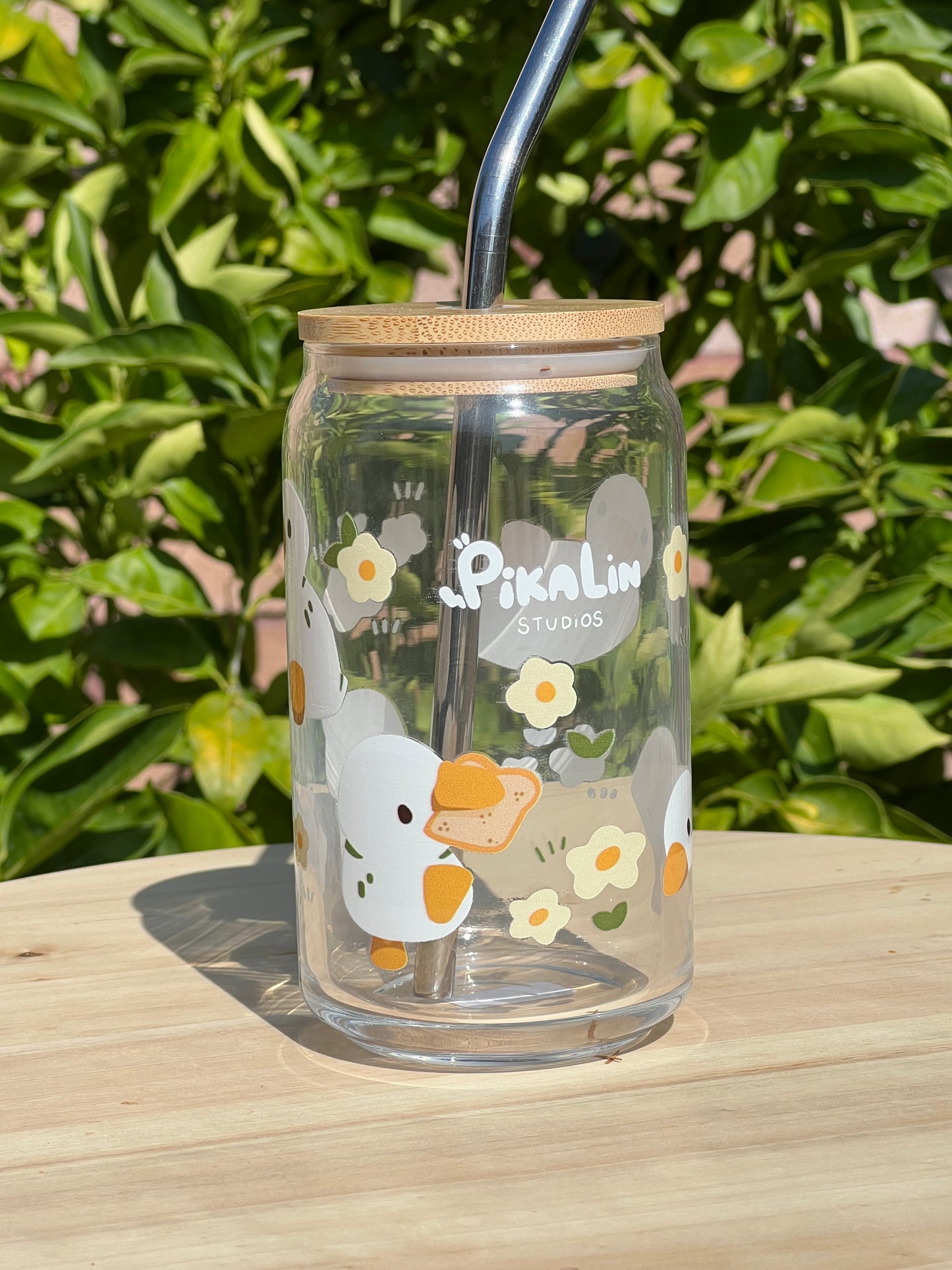 Ducks in the Meadow | Glass Cup w/ Lid & Straw