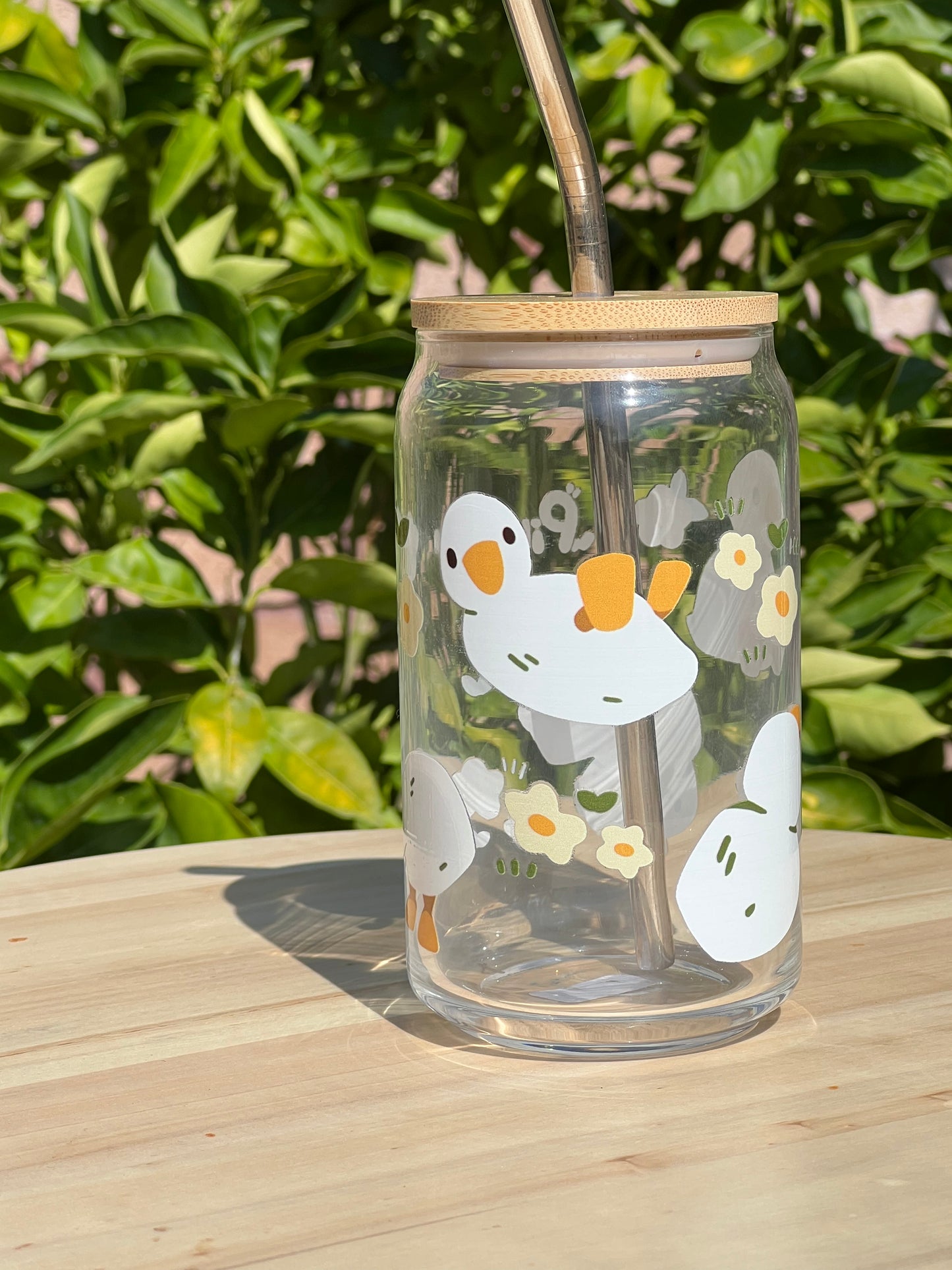 Ducks in the Meadow | Glass Cup w/ Lid & Straw
