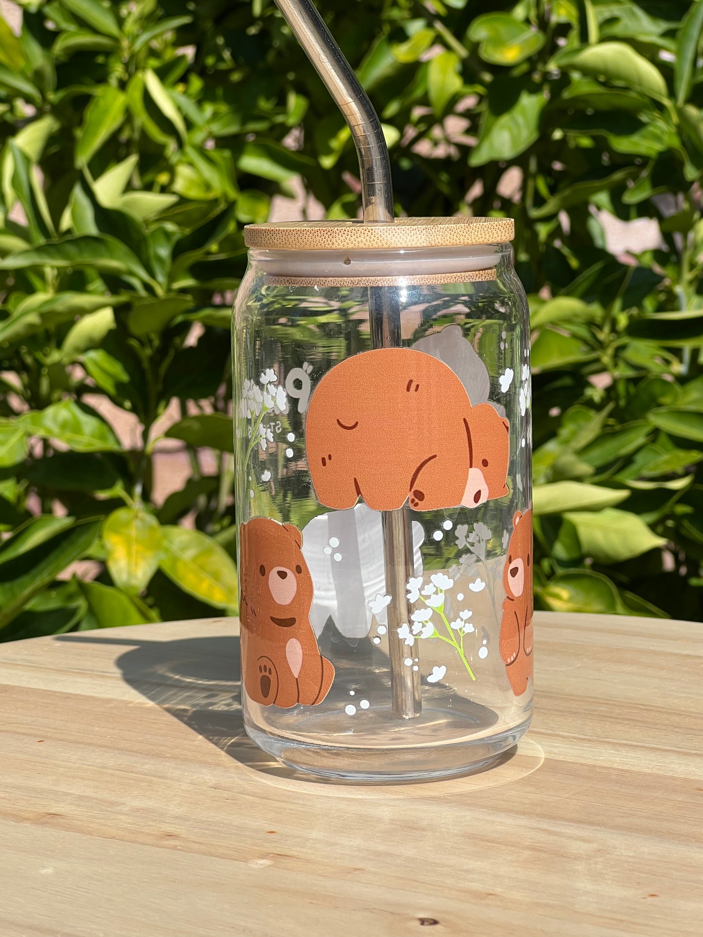 Cozy Bears | Glass Cup w/ Lid & Straw