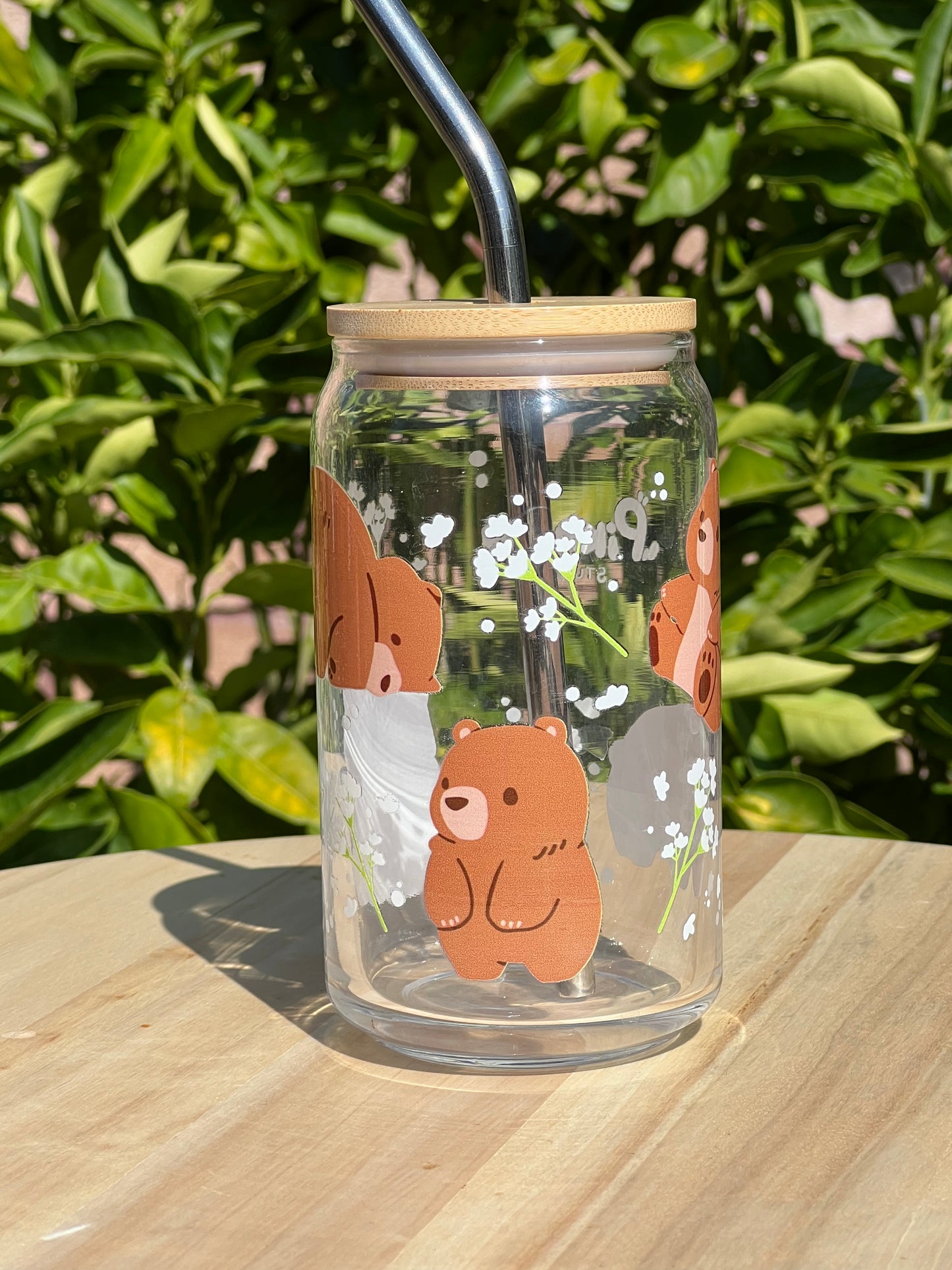 Cozy Bears | Glass Cup w/ Lid & Straw