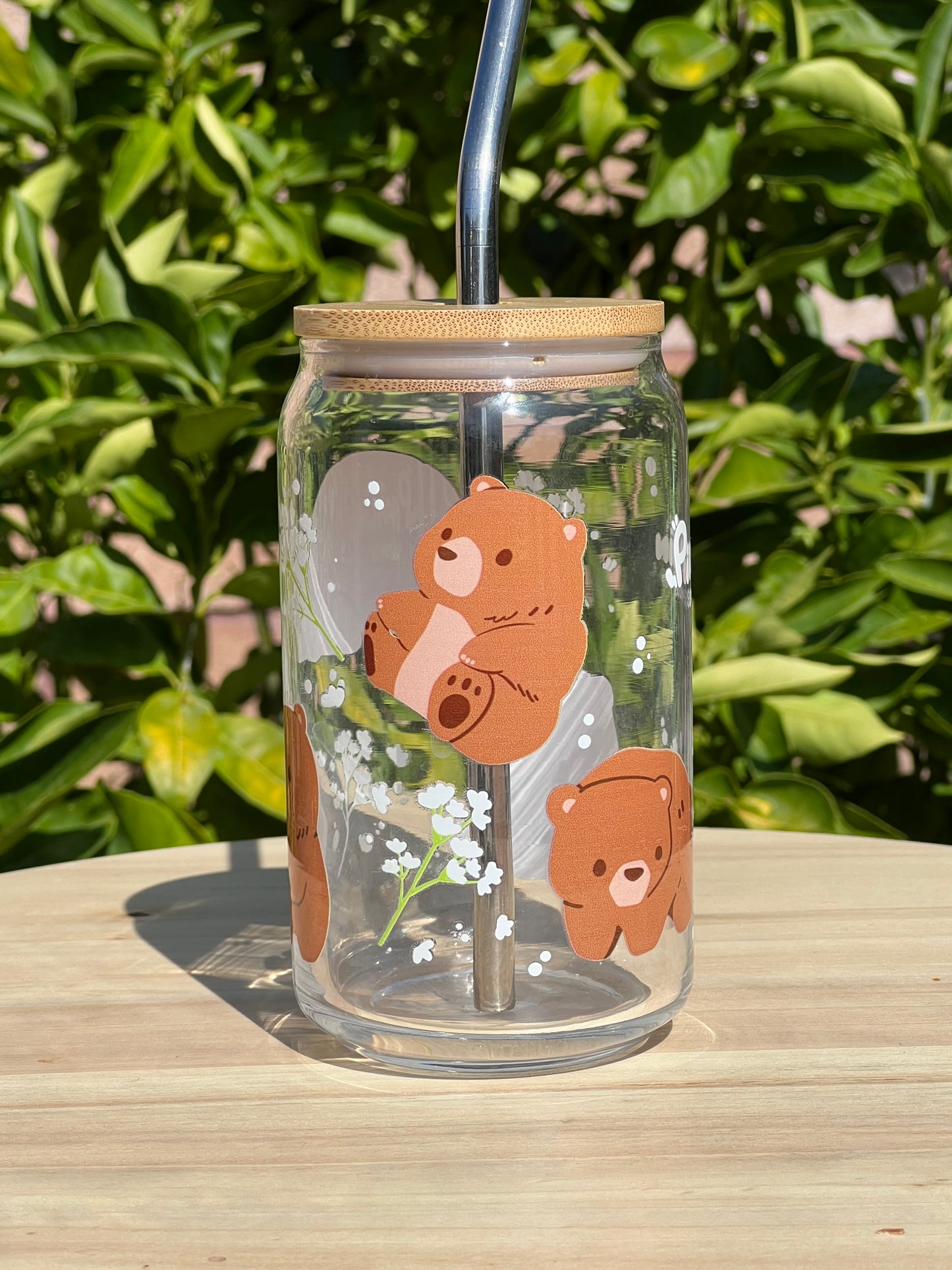 Cozy Bears | Glass Cup w/ Lid & Straw