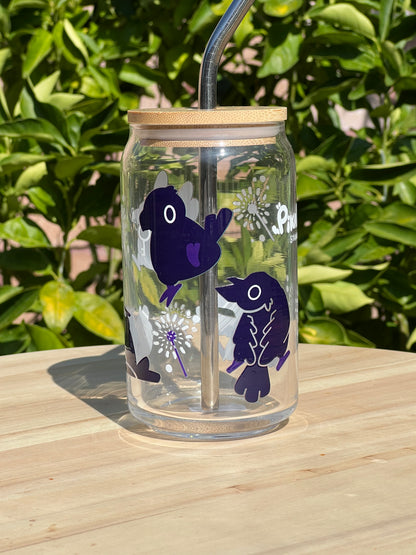 Crows being Crows | Glass Cup w/ Lid & Straw